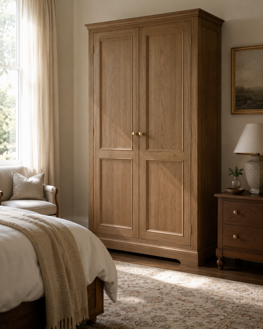 Classic panelled almirah in warm wood tones